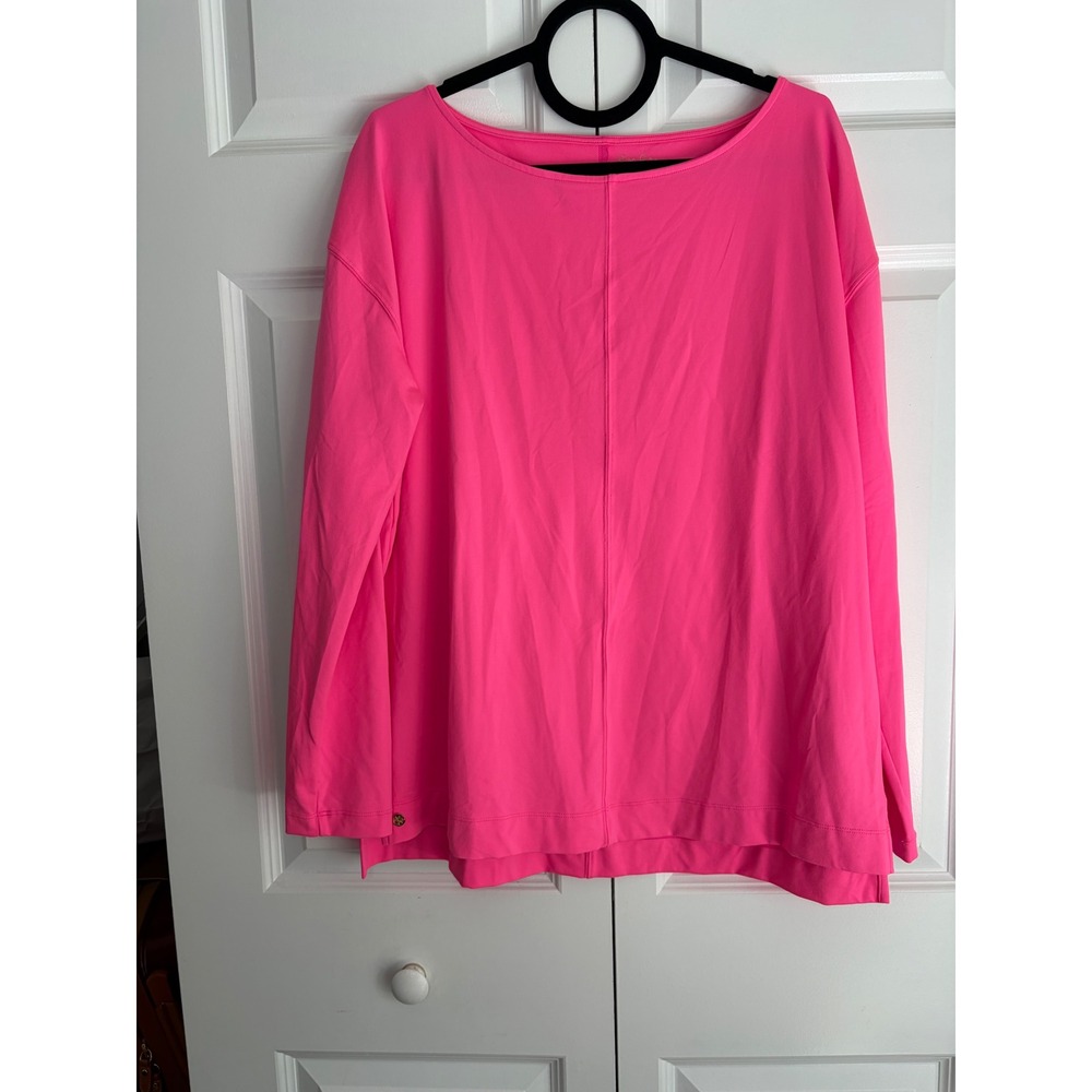 Lilly Pulitzer Karessa UPF 50+ Top Neon Pink Long Sleeve Boat Neck Size Large